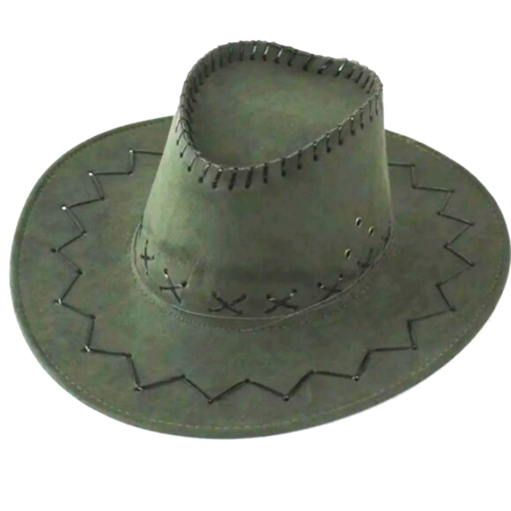Ladies Army Green Cowboy Hat with Black Stitching